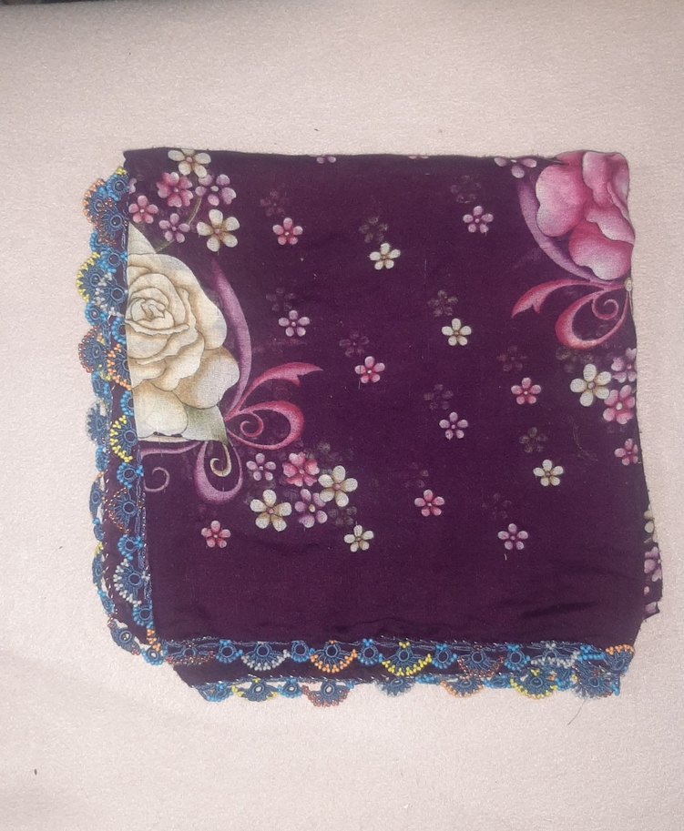 Dantel Detaylı Mor Bohem Kadın Fular - Görsel 2