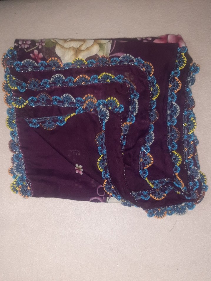 Dantel Detaylı Mor Bohem Kadın Fular - Görsel 3