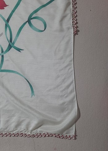 Boncuk oyalı Beyaz Bohem Kadın yazma - Görsel 6