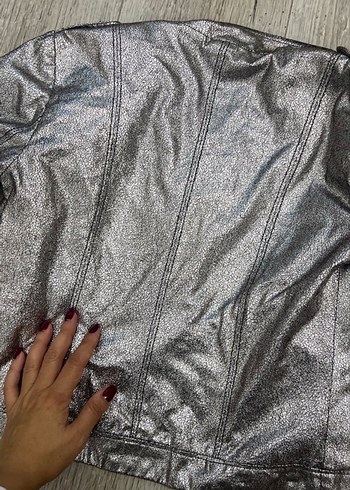 Kadın Gri parlak Deri  Ceket - Görsel 3