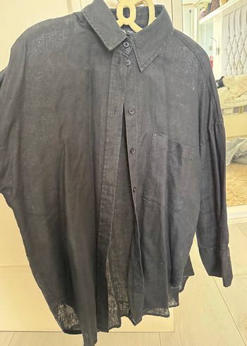 Düğmeli zara Keten Gömlek - Görsel 2