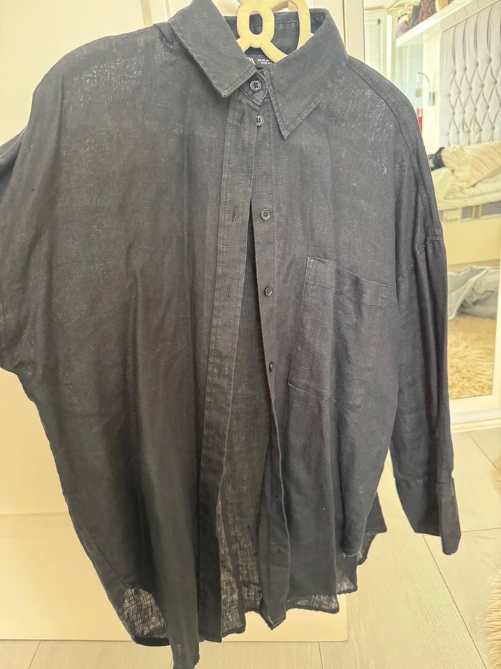 Düğmeli zara Keten Gömlek - Görsel 2