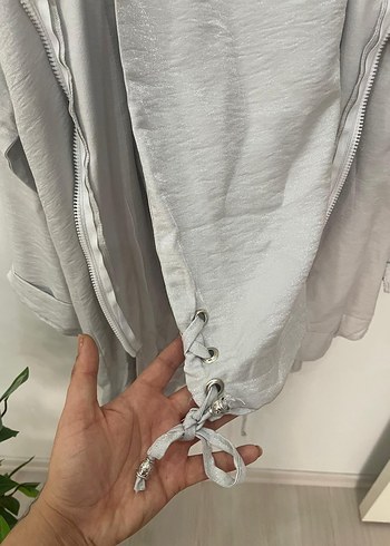 40 Beden gri Renk Gri Kapüşonlu Midi Keten takım