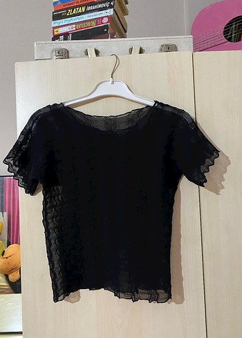Dantel Detaylı Siyah Kısa Kollu Bluz - Görsel 4