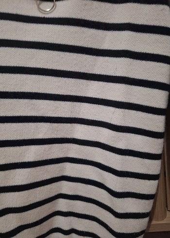 Çizgili Gri Beyaz Örgü Kadın Kazak - Görsel 6