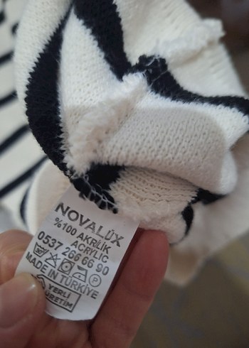 Çizgili Gri Beyaz Örgü Kadın Kazak - Görsel 5