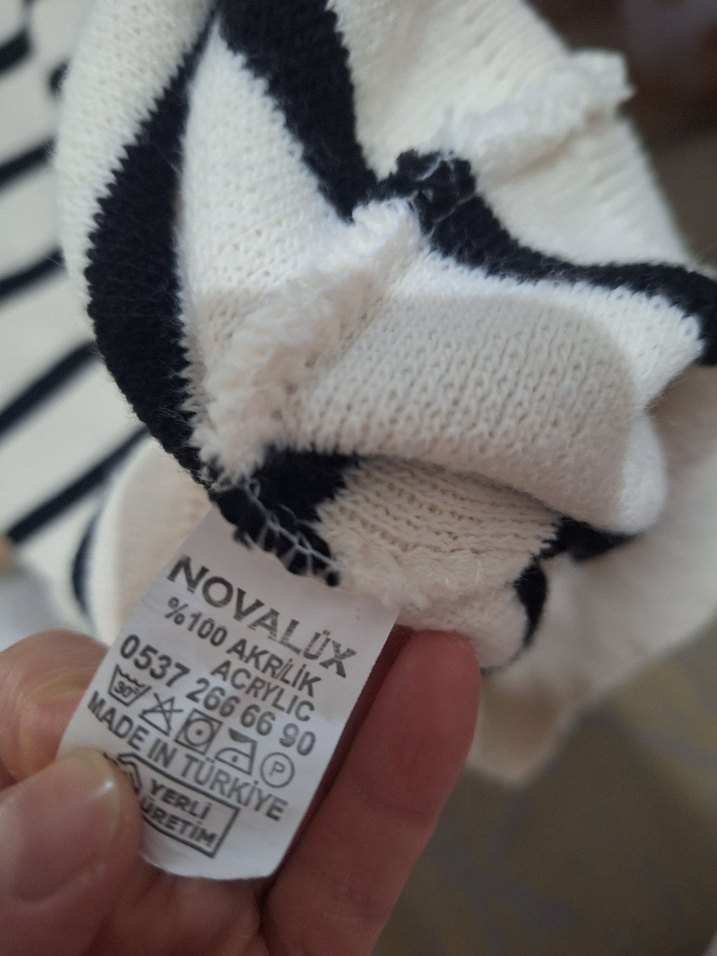 Çizgili Gri Beyaz Örgü Kadın Kazak - Görsel 5