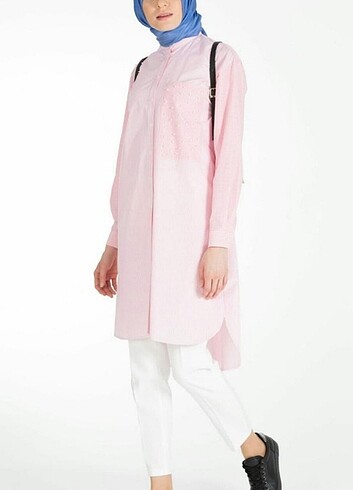 Pembe beyaz çizgili tunik