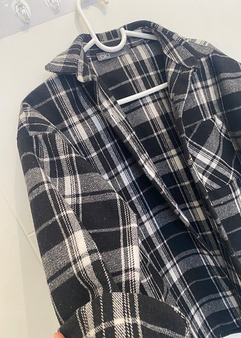 s Beden Gri Ekose Düğmeli Kadın Oversize Gömlek