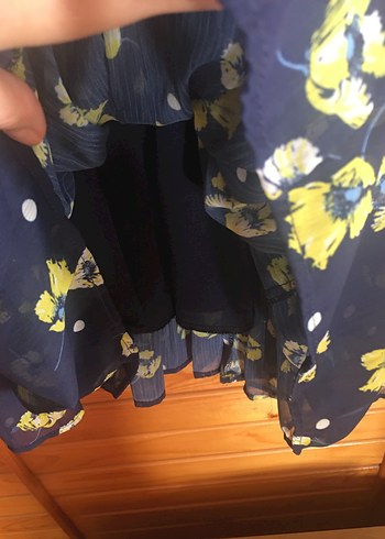 Kemerli Mavi Çiçekli Bohem Midi Elbise - Görsel 5