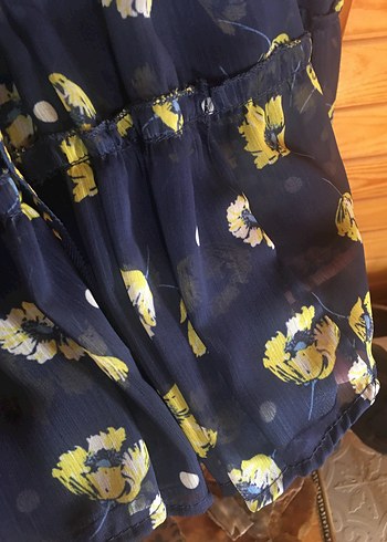 Kemerli Mavi Çiçekli Bohem Midi Elbise - Görsel 4