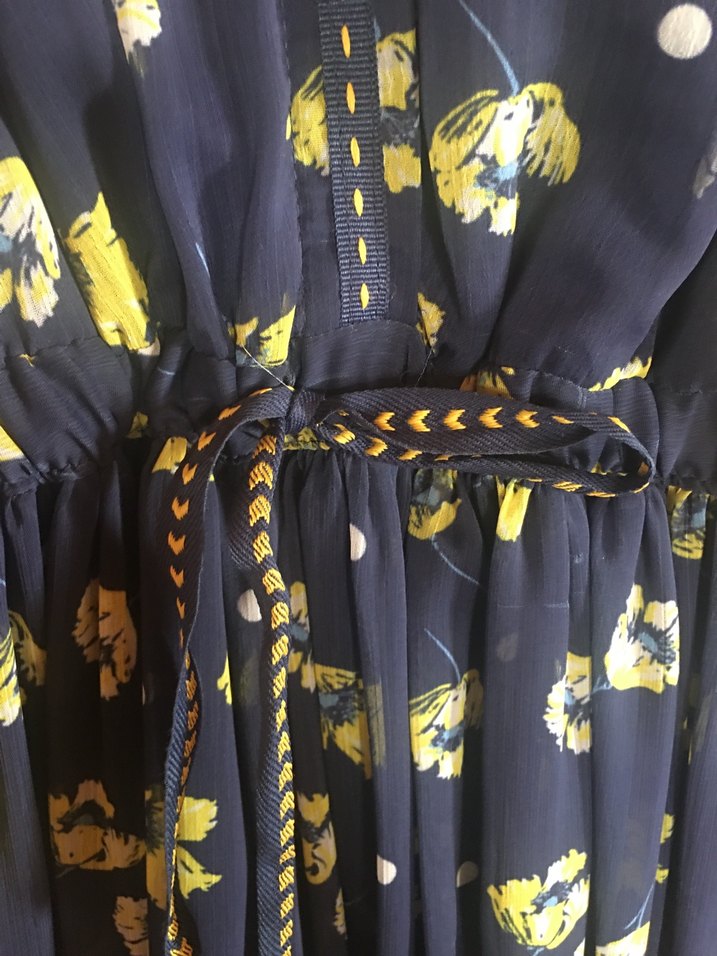 Kemerli Mavi Çiçekli Bohem Midi Elbise - Görsel 3