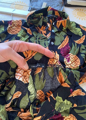 Bohem Tarzı Yeşil Desenli Mini Gömlek ve şort - Görsel 5