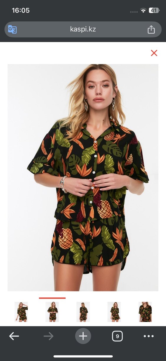 Bohem Tarzı Yeşil Desenli Mini Gömlek ve şort - Görsel 3