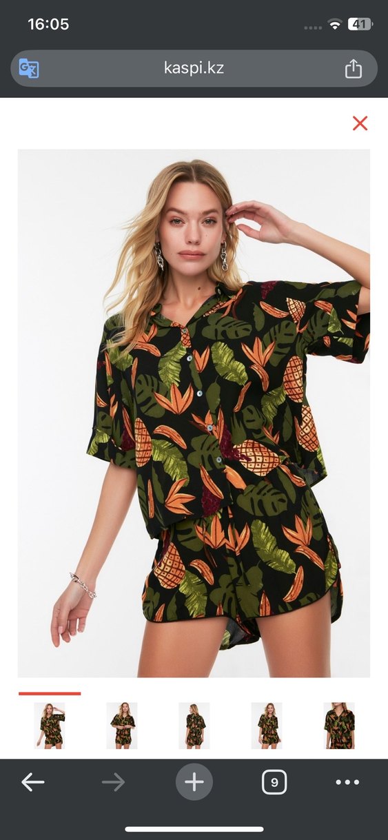 Bohem Tarzı Yeşil Desenli Mini Gömlek ve şort - Görsel 4