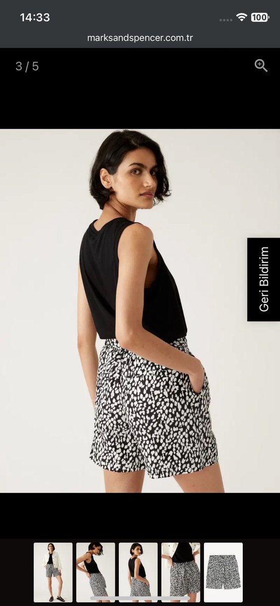 Siyah Desenli Kemerli Mini Kadın Şort - Görsel 3