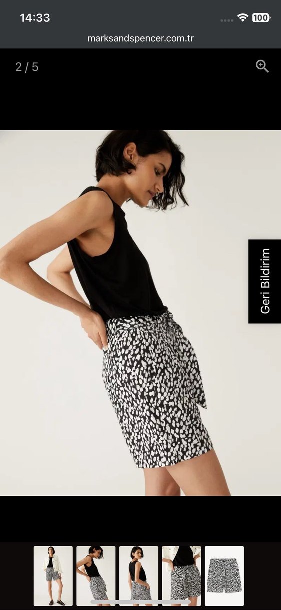 Siyah Desenli Kemerli Mini Kadın Şort - Görsel 5