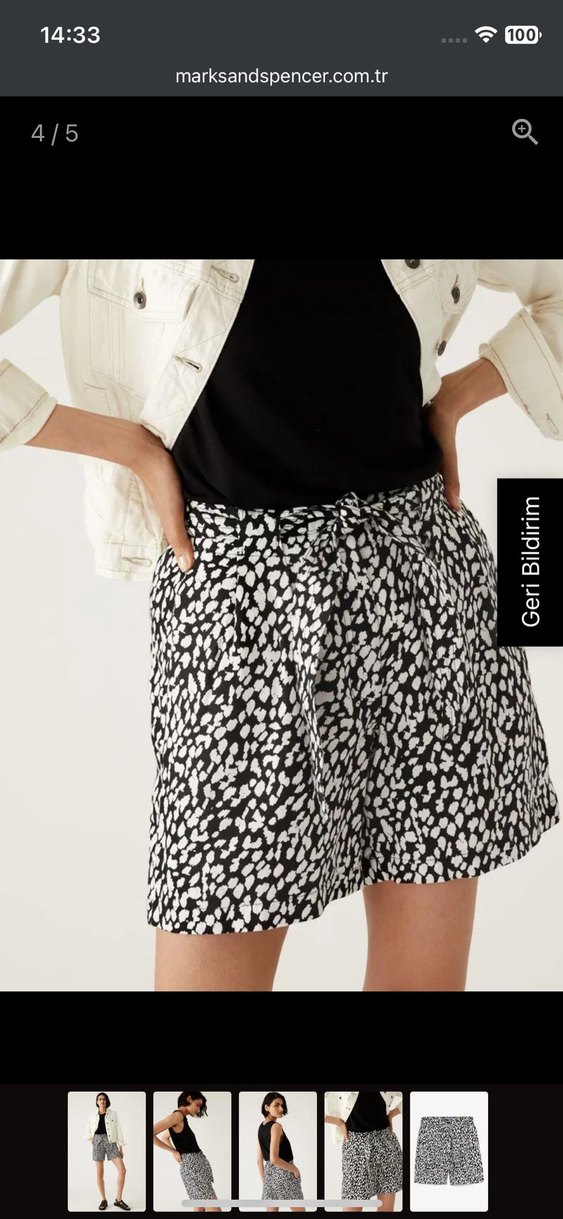 Siyah Desenli Kemerli Mini Kadın Şort - Görsel 2