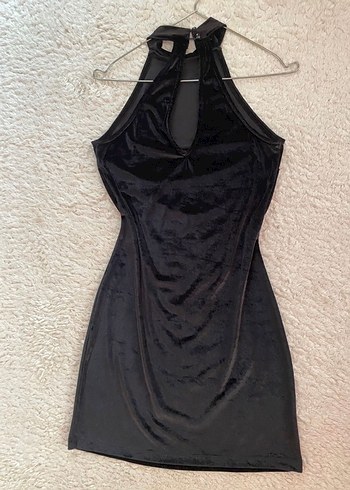 Halter yaka kadife elbise - Görsel 6