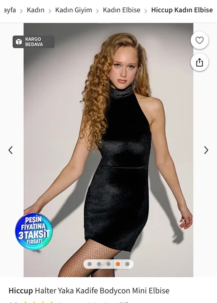 Halter yaka kadife elbise - Görsel 3