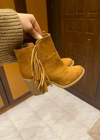 Süet Püsküllü Topuklu Kadın Bot western - Görsel 2