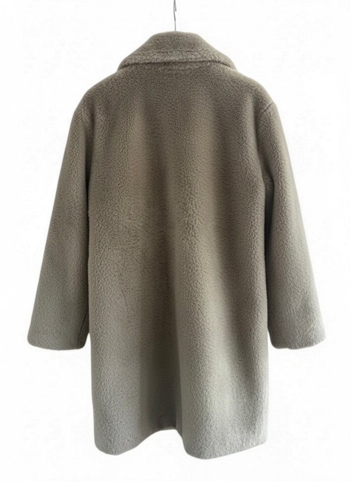 Bej Kadın Uzun Peluş Kurk Kaban - Görsel 2