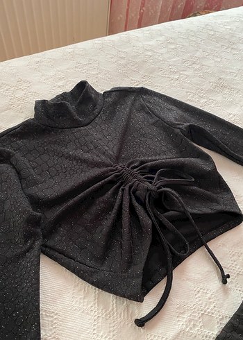 Parıltılı kumaş etek crop ikili takım - Görsel 4