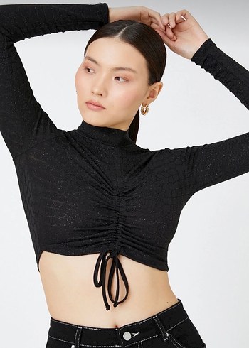 Parıltılı kumaş etek crop ikili takım - Görsel 9