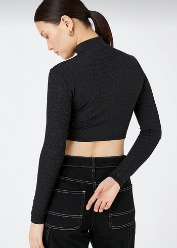 Parıltılı kumaş etek crop ikili takım - Görsel 10