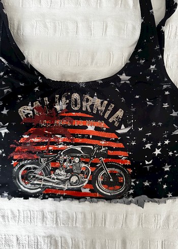 Siyah Baskılı Biker Bikini Üstü - Görsel 2