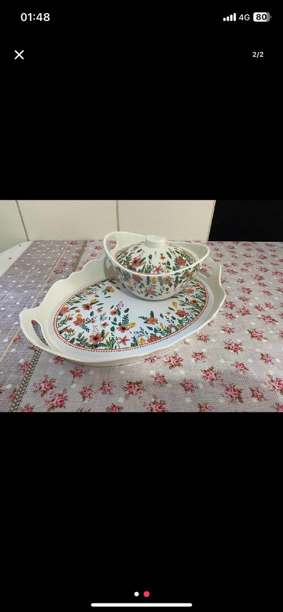 Çiçek Desenli Beyaz Servis Seti - Görsel 2