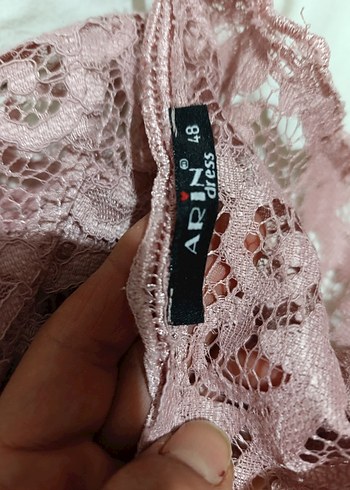 Dantel Detaylı Pembe Uzun Abiye Elbise - Görsel 4