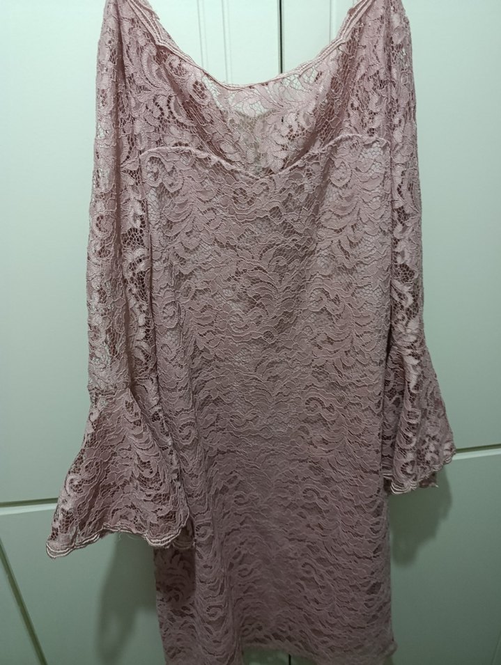 Dantel Detaylı Pembe Uzun Abiye Elbise - Görsel 3