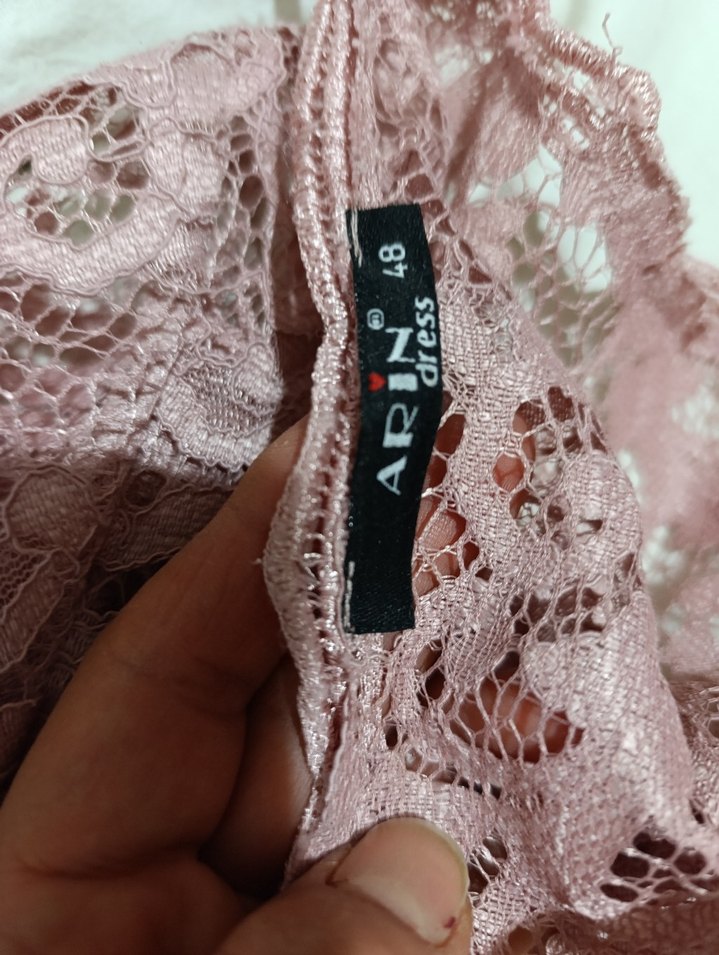 Dantel Detaylı Pembe Uzun Abiye Elbise - Görsel 4