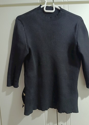 Düğmeli Siyah Balıkçı Yaka Kadın Kazak - Görsel 2