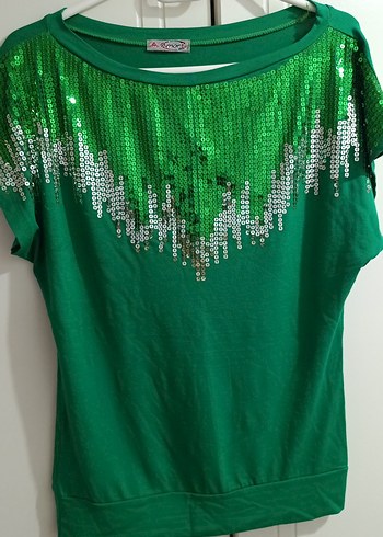 Zara Yeşil Payetli Kısa Kollu Bluz