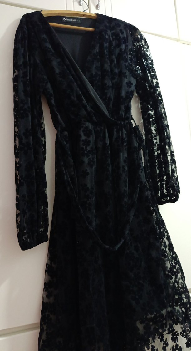 Gri Uzun Drapeli Kadın Elbise - Görsel 2