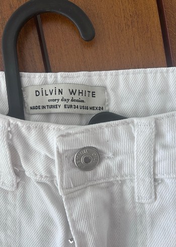 Beyaz denim, kargo cepli Rahat Kesim Kemerli Kadın Pantolon - Görsel 2