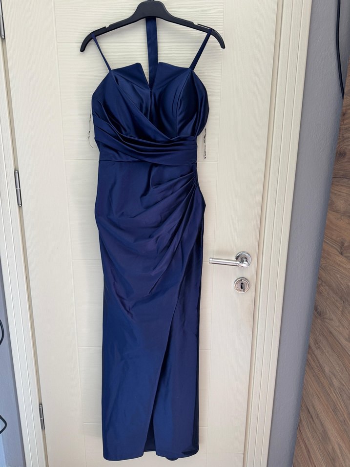 Lacivert Drapeli Uzun Abiye Elbise - Görsel 4