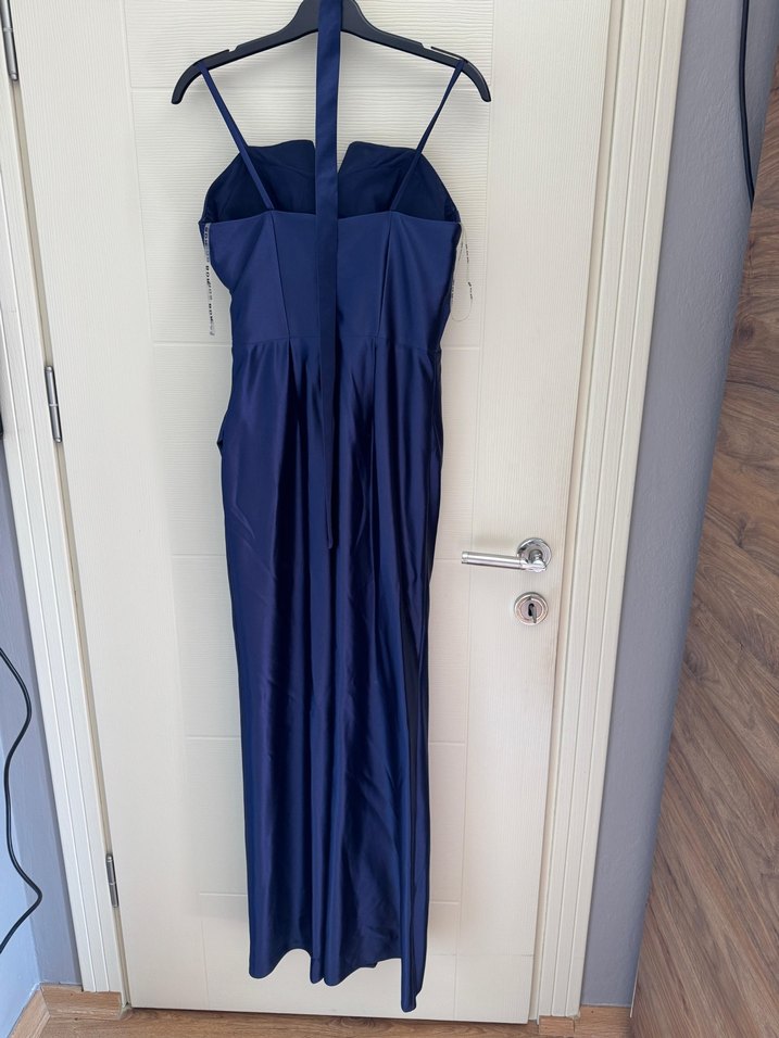 Lacivert Drapeli Uzun Abiye Elbise - Görsel 3