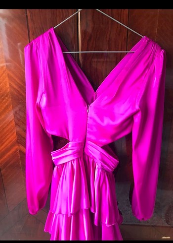 Parlak Mor Mini Kat Katlı Elbise - Görsel 3