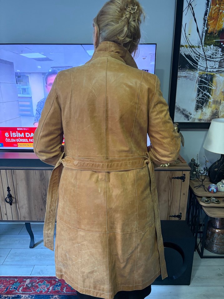 Esprit Vintage Taba Deri Uzun Ceket — görsel 8/9