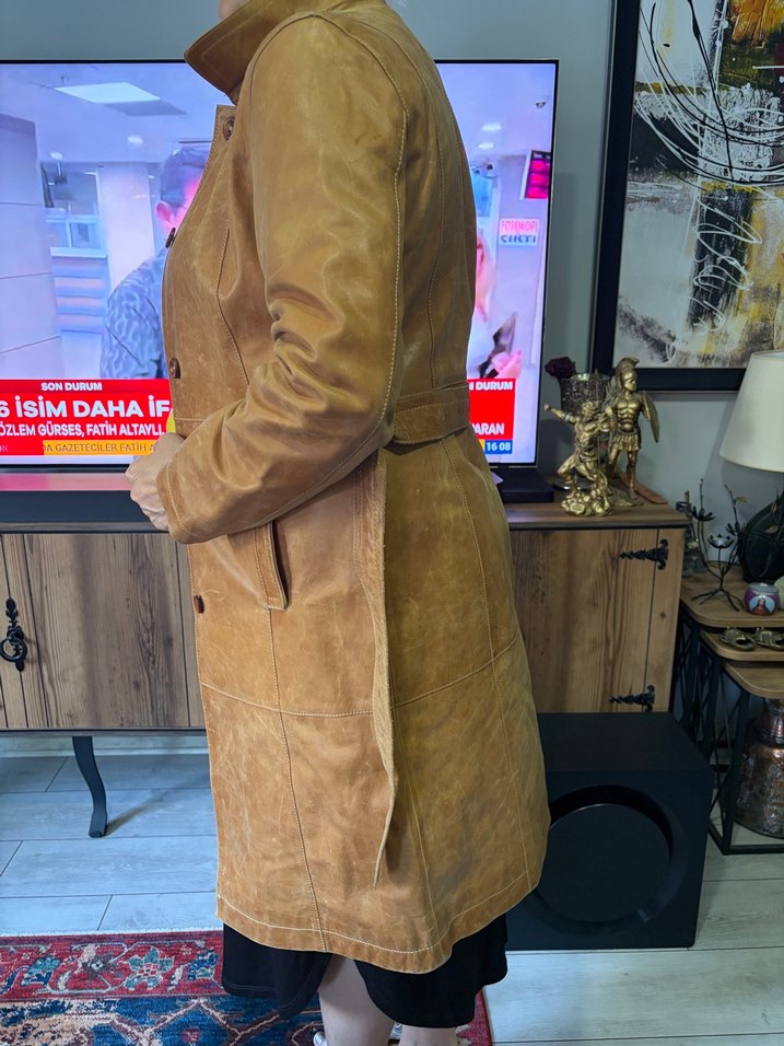 Esprit Vintage Taba Deri Uzun Ceket — görsel 7/9