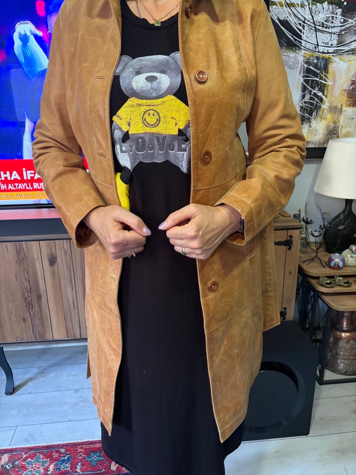 Esprit Vintage Taba Deri Uzun Ceket — görsel 6/9