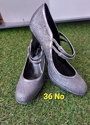 Gümüş Simli Topuklu Ayakkabı 36 No