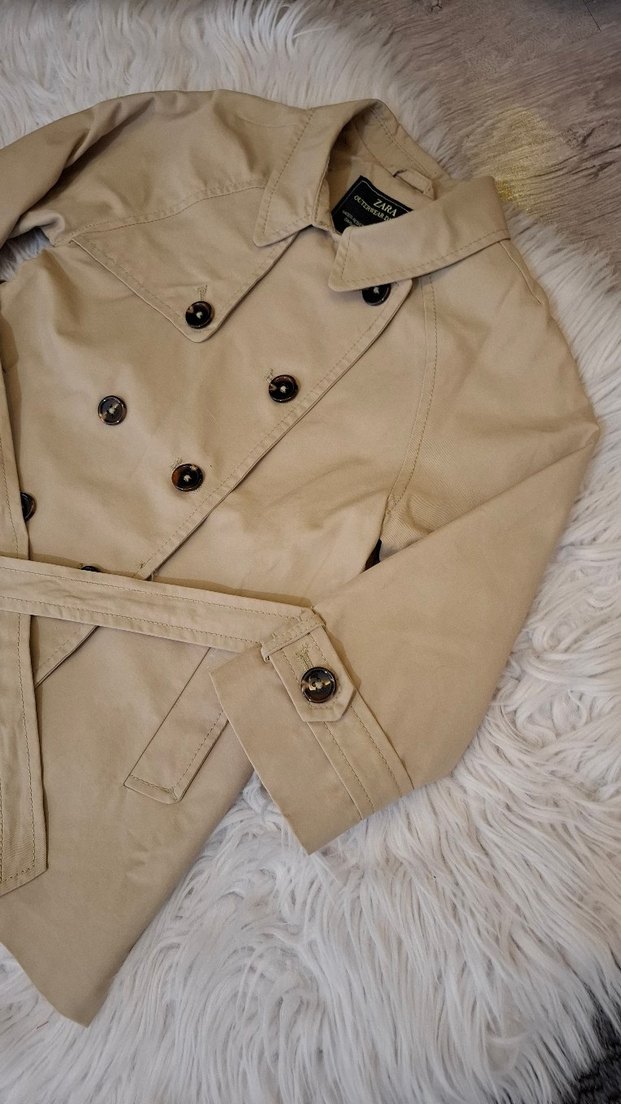 Zara Beji Düğmeli Kız Çocuk Trençkot - Görsel 3