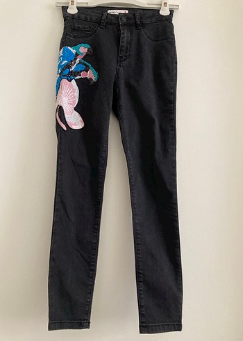 26 Beden gri Renk Payet İşlemeli Gri Kadın Skinny Jean