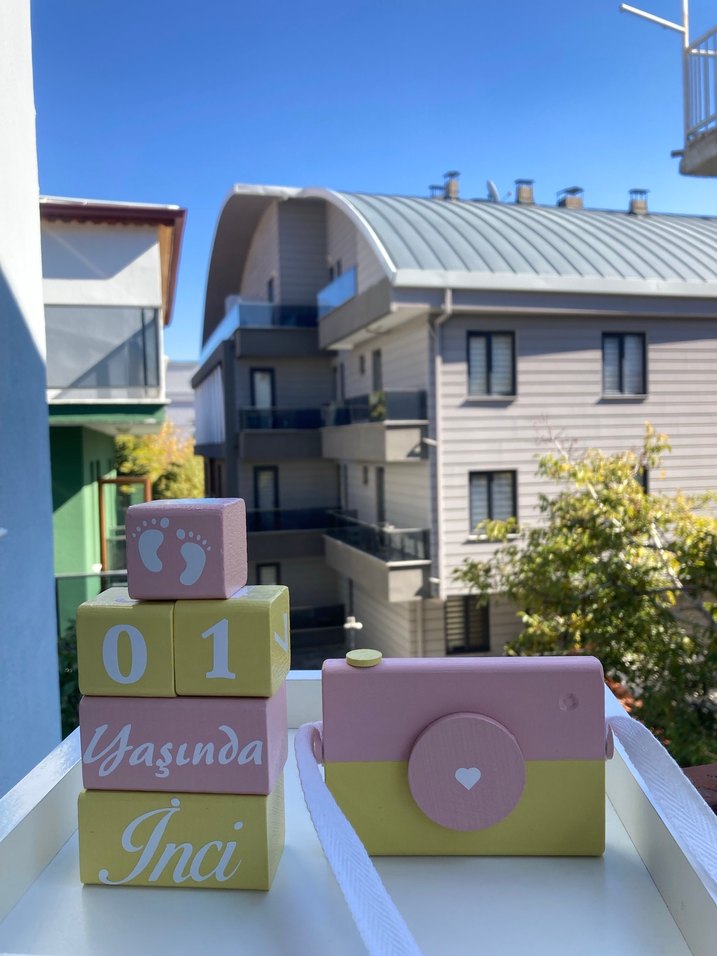 Pastel Renkli Ahşap Oyuncak Kamera ve Bloklar - Görsel 2