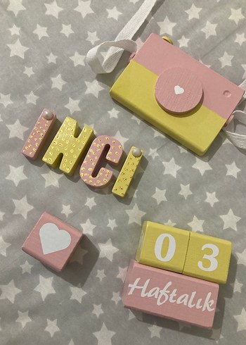 Pastel Pembe Ahşap Oyuncak Kamera ve Harfler - Görsel 2