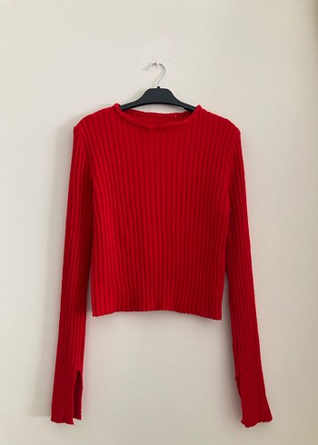 Kırmızı Uzun Kollu Triko Kazak - Görsel 4